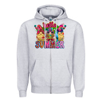 Heather Grey Hello summer Gnome Zipper Hoodie - CowhideDigitalArt