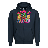 Navy Hello summer Gnome Zipper Hoodie - CowhideDigitalArt
