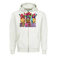 Oatmeal Heather Hello summer Gnome Zipper Hoodie - CowhideDigitalArt