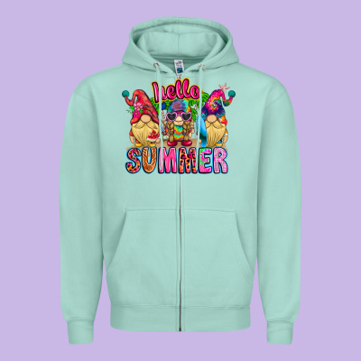 Hello Summer Gnome Zipper Hoodie Designed By Cowhidedigitalart