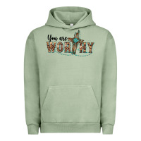 Pigment Oil Green you are worthy cross Urban Hoodie - BarkalooDesign