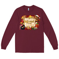 Burgundy merry and bright Long Sleeve Tee - CowGirlArtShop