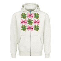 Oatmeal Heather clover bow Zipper Hoodie - CowhideDigitalArt