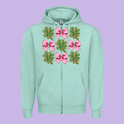 Clover Bow Zipper Hoodie Designed By Cowhidedigitalart