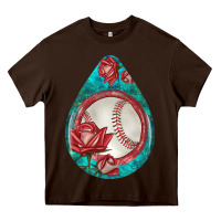 Chocolate Brown baseball and western roses teardrop  7 Heavy Core Tee - BundleAndBundleShop