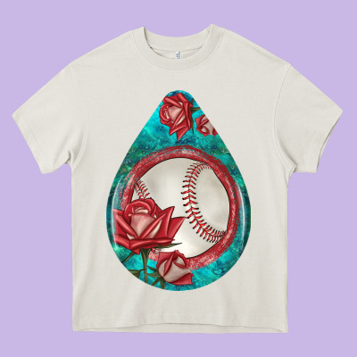 Baseball And Western Roses Teardrop  7 Heavy Core Tee Designed By Bundleandbundleshop