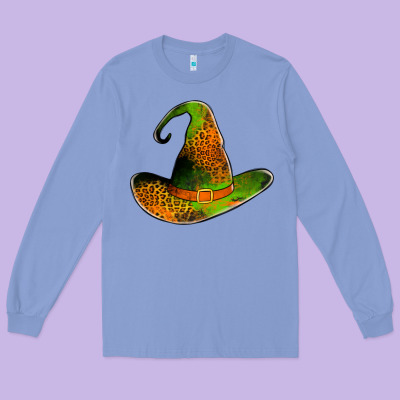 Leopard Witch Hat Long Sleeve Tee Designed By Jasminsmagicworld