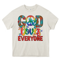 Cream Lgbtq God Loves Everyone With Unicorn Heavy Core Tee - BundleAndBundleShop