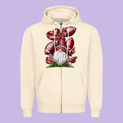 American Football Gnome Zipper Hoodie Designed By Cowhidedigitalart