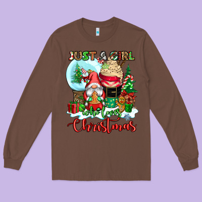 Just A Girl Who Loves Christmas Long Sleeve Tee Designed By Cowgirlartshop