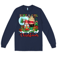 Navy just a girl who loves christmas Long Sleeve Tee - CowGirlArtShop