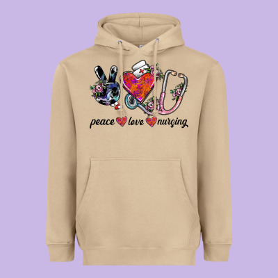 Peace Love Nursing Heavyweight Hoodie Designed By Sublimationcraftshop