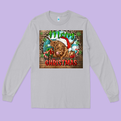 Merry Christmas Heifer Cow Long Sleeve Tee Designed By Cowgirlartshop