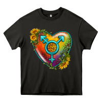 Asphalt Lgbtq Heart With Sunflower Heavy Core Tee - BundleAndBundleShop