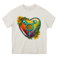 Cream Lgbtq Heart With Sunflower Heavy Core Tee - BundleAndBundleShop