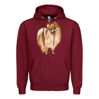 Burgundy Pomeranian Dog Illustrations Zipper Hoodie - LillyAllenDesigns