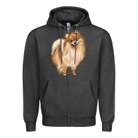 Charcoal Heather Pomeranian Dog Illustrations Zipper Hoodie - LillyAllenDesigns