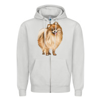 Dove Grey Pomeranian Dog Illustrations Zipper Hoodie - LillyAllenDesigns
