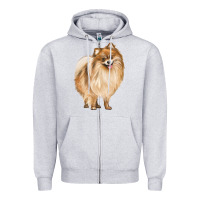 Heather Grey Pomeranian Dog Illustrations Zipper Hoodie - LillyAllenDesigns