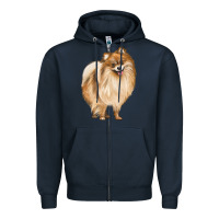 Navy Pomeranian Dog Illustrations Zipper Hoodie - LillyAllenDesigns