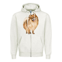 Oatmeal Heather Pomeranian Dog Illustrations Zipper Hoodie - LillyAllenDesigns