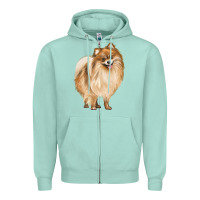 Seafoam Pomeranian Dog Illustrations Zipper Hoodie - LillyAllenDesigns