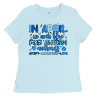 In April We Wear Blue For Autism Awareness Ladies Tee | Teevron