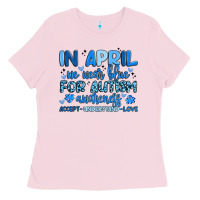 Bubblegum Pink in april we wear blue for autism awareness Ladies Tee - Artiststas