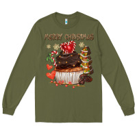Army Green merry christmas cupcake chocolate Long Sleeve Tee - CowGirlArtShop