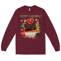 Burgundy merry christmas cupcake chocolate Long Sleeve Tee - CowGirlArtShop