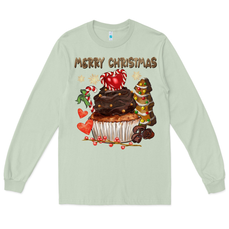 Merry Christmas Cupcake Chocolate Long Sleeve Tee by CowGirlArtShop | Teevron