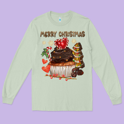 Merry Christmas Cupcake Chocolate Long Sleeve Tee Designed By Cowgirlartshop