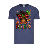 Vintage Denim christmas believe afro messy bun Vintage Tee - texasbilliewilder