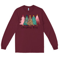Burgundy christmas trees Long Sleeve Tee - CowGirlArtShop