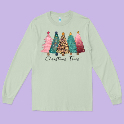 Christmas Trees Long Sleeve Tee Designed By Cowgirlartshop