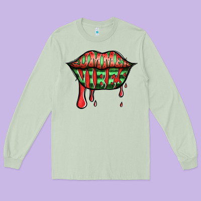 Summer Vibes Watermelon Lips Long Sleeve Tee Designed By Jasminsmagicworld