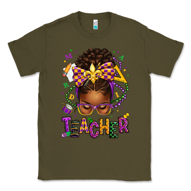 Mardi Gras Teacher Afro Messy Bun Classic Tee by texasbilliewilder | Teevron