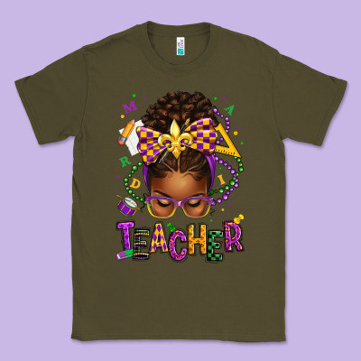 Mardi Gras Teacher Afro Messy Bun Classic Tee Designed By Texasbilliewilder