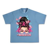 Pebble Blue Warrior Cancer messy bun Cancer Awareness Urban Heavy Tee - HowdyJamesFarm