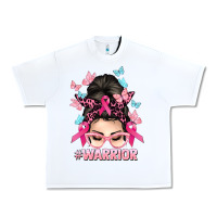 White Warrior Cancer messy bun Cancer Awareness Urban Heavy Tee - HowdyJamesFarm