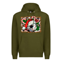 Army Green Soccer Ball Christmas With Hat And Candy Cane Premium Hoodie - FaDigitalArtStudio