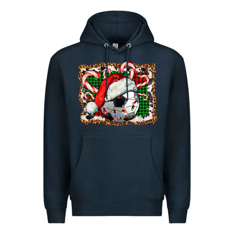 Soccer Ball Christmas With Hat And Candy Cane Premium Hoodie by FaDigitalArtStudio | Teevron