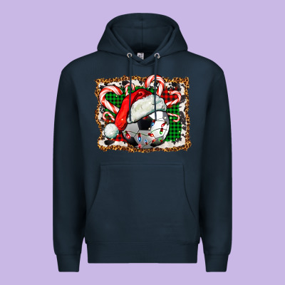 Soccer Ball Christmas With Hat And Candy Cane Premium Hoodie Designed By Fadigitalartstudio