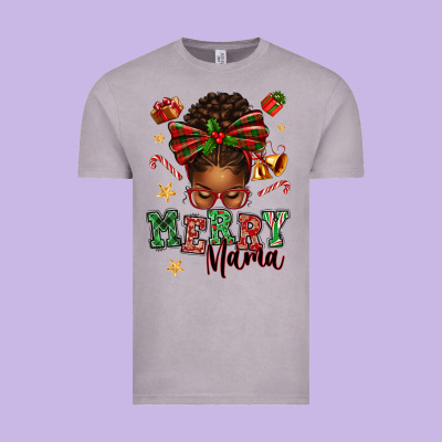 Merry Mama Afro Messy Bun Vintage Tee Designed By Texasbilliewilder