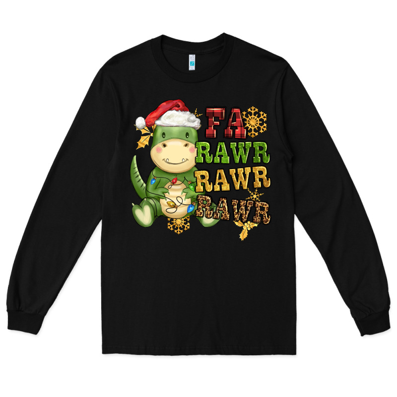 Watercolor T Rex Fa Rawr Rawr Rawr Christmas Long Sleeve Tee by CowGirlArtShop | Teevron