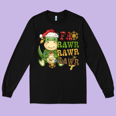Watercolor T Rex Fa Rawr Rawr Rawr Christmas Long Sleeve Tee Designed By Cowgirlartshop