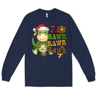 Navy watercolor t rex fa rawr rawr rawr christmas Long Sleeve Tee - CowGirlArtShop