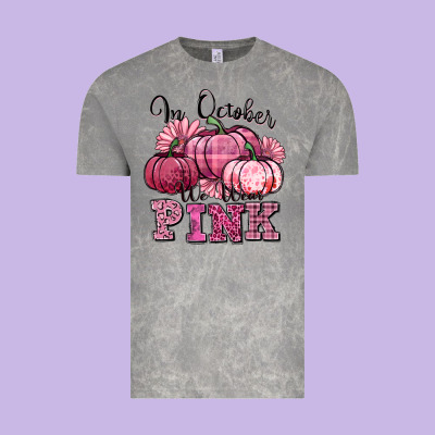 In October We Wear Pink Pumpkin Vintage Tee Designed By Texasbilliewilder