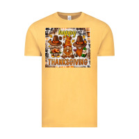 Vintage Mustard Happy Thanksgiving gnomes Vintage Tee - NancyCooperArtShop