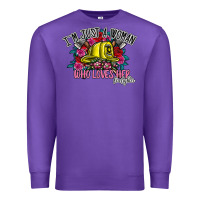 Purple im just a woman who loves her firefighter Premium Sweatshirt - SublimationCraftShop